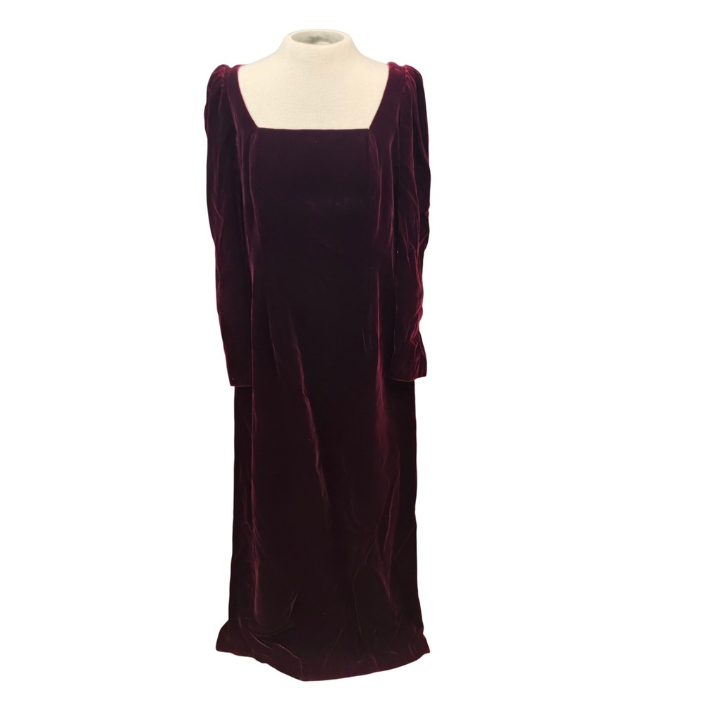 Velvet Maxi Dress Womens Size XL Burgundy Good Square Neck Puff Sleeve